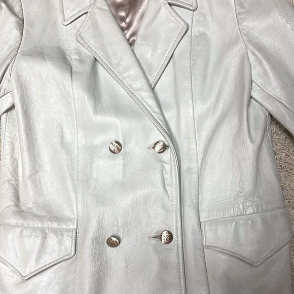 Vintage Ivory Double Breasted Leather Blazer Jacket Gold Buttons Satin Lined - Picture 3 of 10